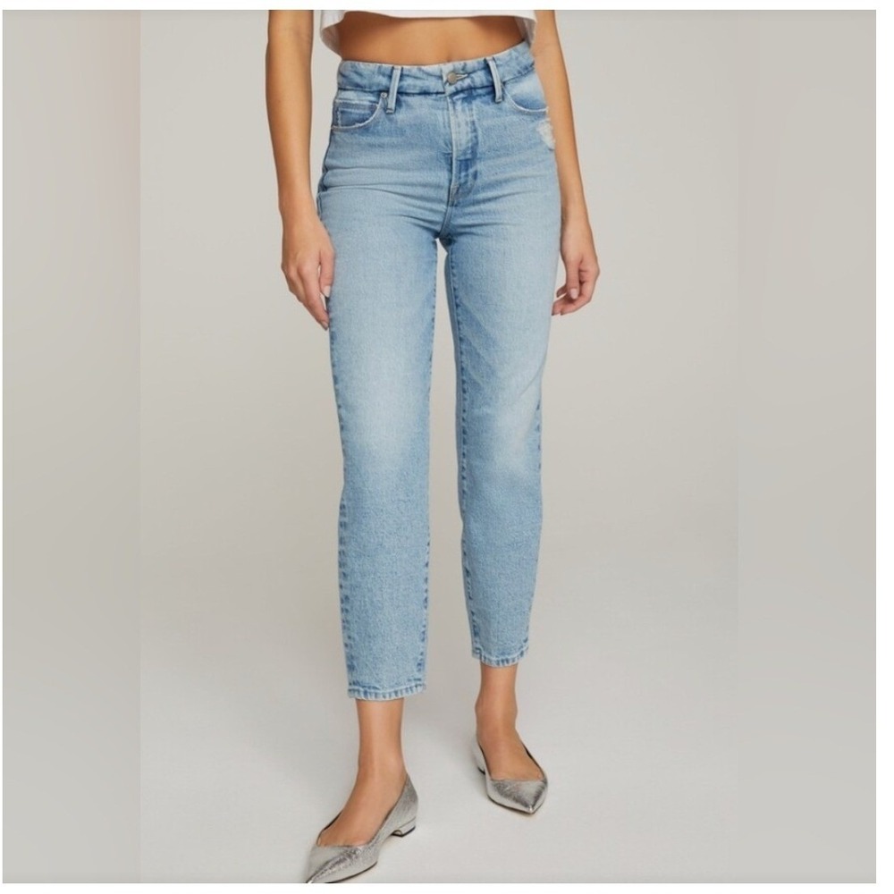 Good American Womens 10/30 Good Mom Jeans Light Blue Distressed Tapered GM602T